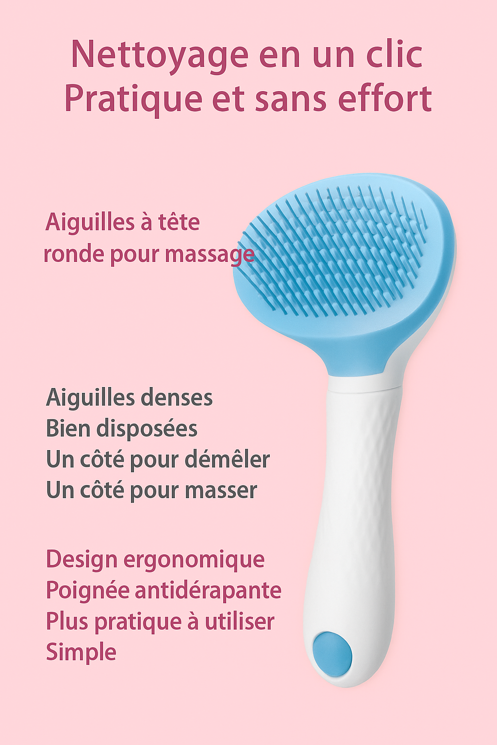 Brosse Magique Anti-Poils pour Animaux – Nettoyage Facile, Confort et Massage